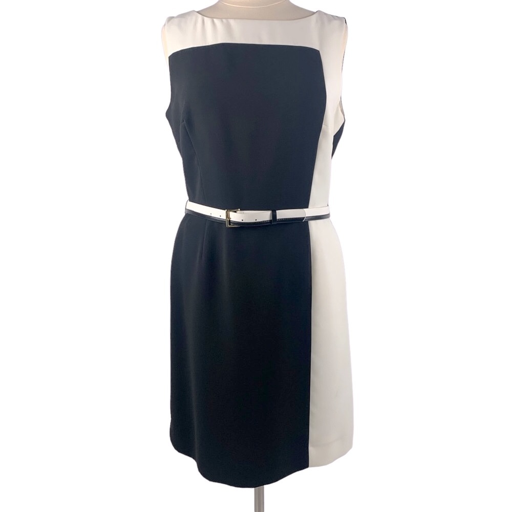 Tahari ASL Black & White Color Block Sheath Sz 16